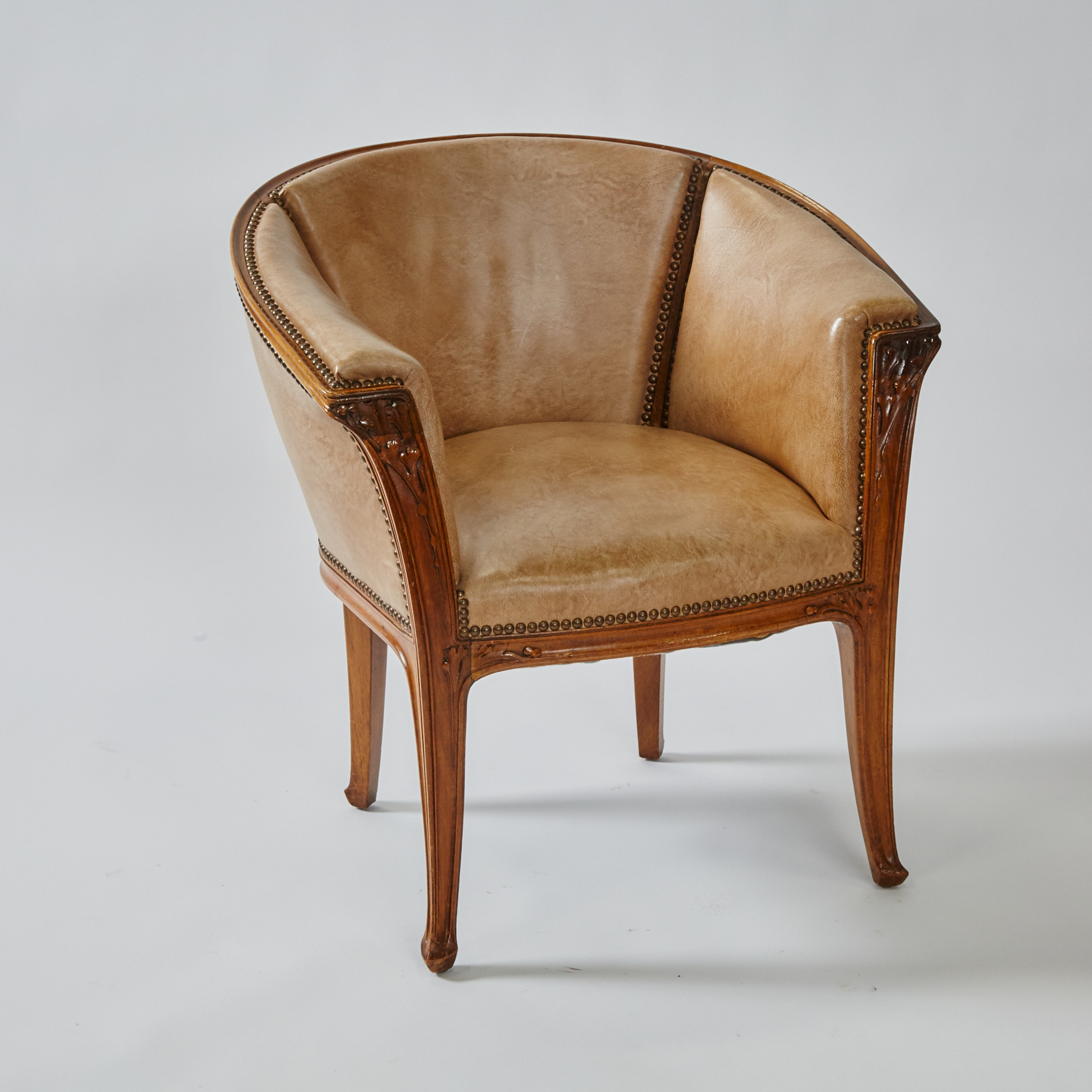 Louis Majorelle French Art Nouveau Carved Walnut Club Chair, 1919