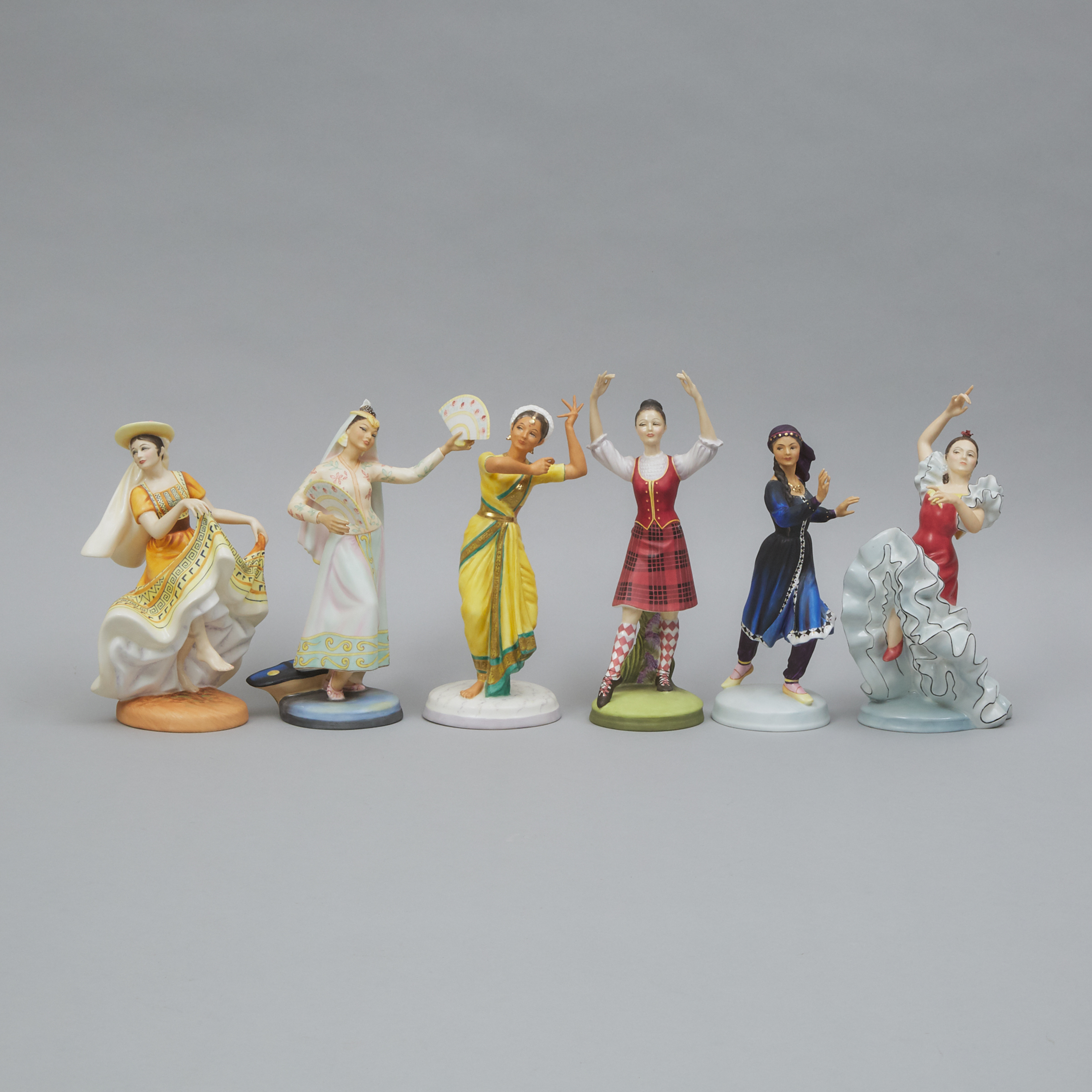 Six Royal Doulton ‘Dancers of the World’ Figures, Peggy Davies, 20th century