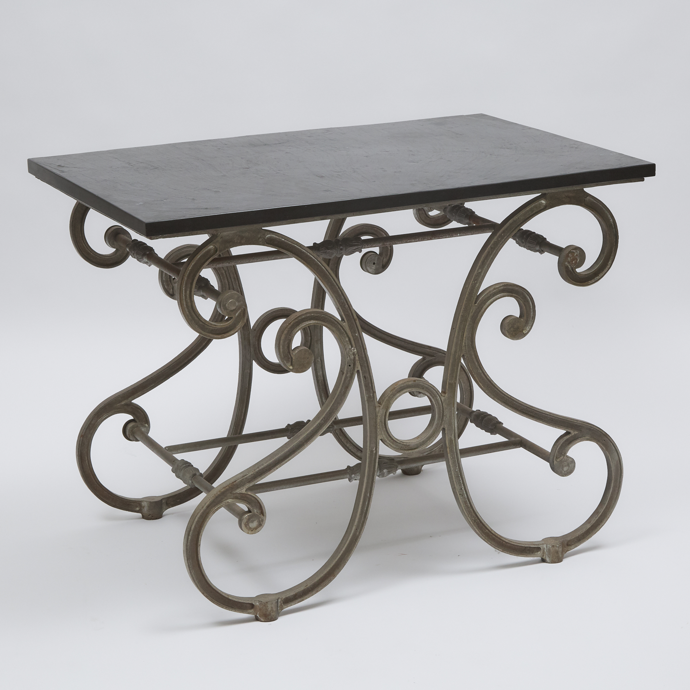 French Iron, Brass and Slate Baker's Table, 20th century