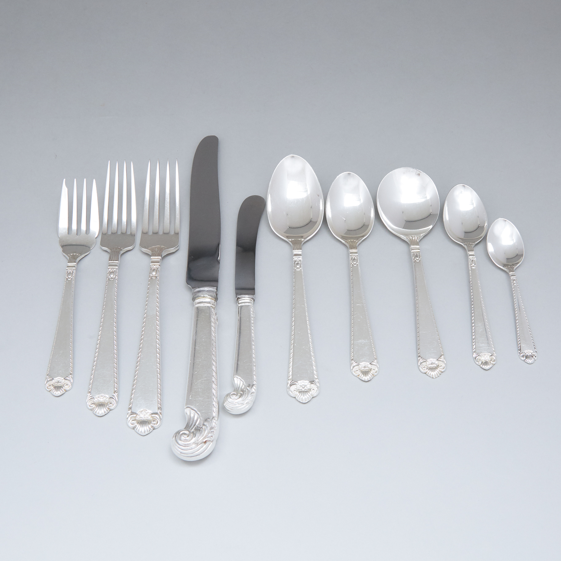 Canadian Silver 'George II Plain' Pattern Flatware Service, Henry Birks & Sons, Montreal, Que., 20th century