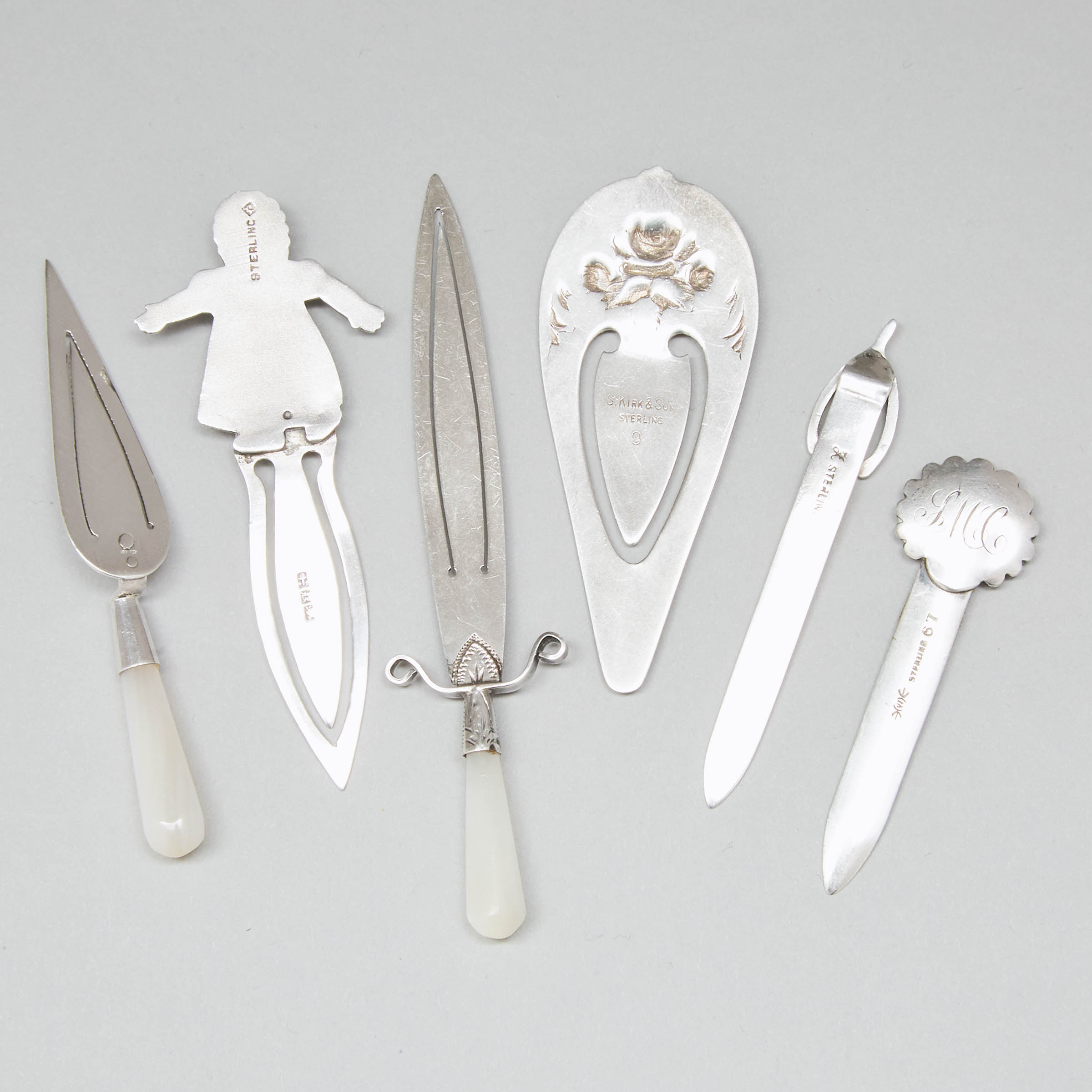 Six Mainly North American Silver Bookmarks, early 20th century