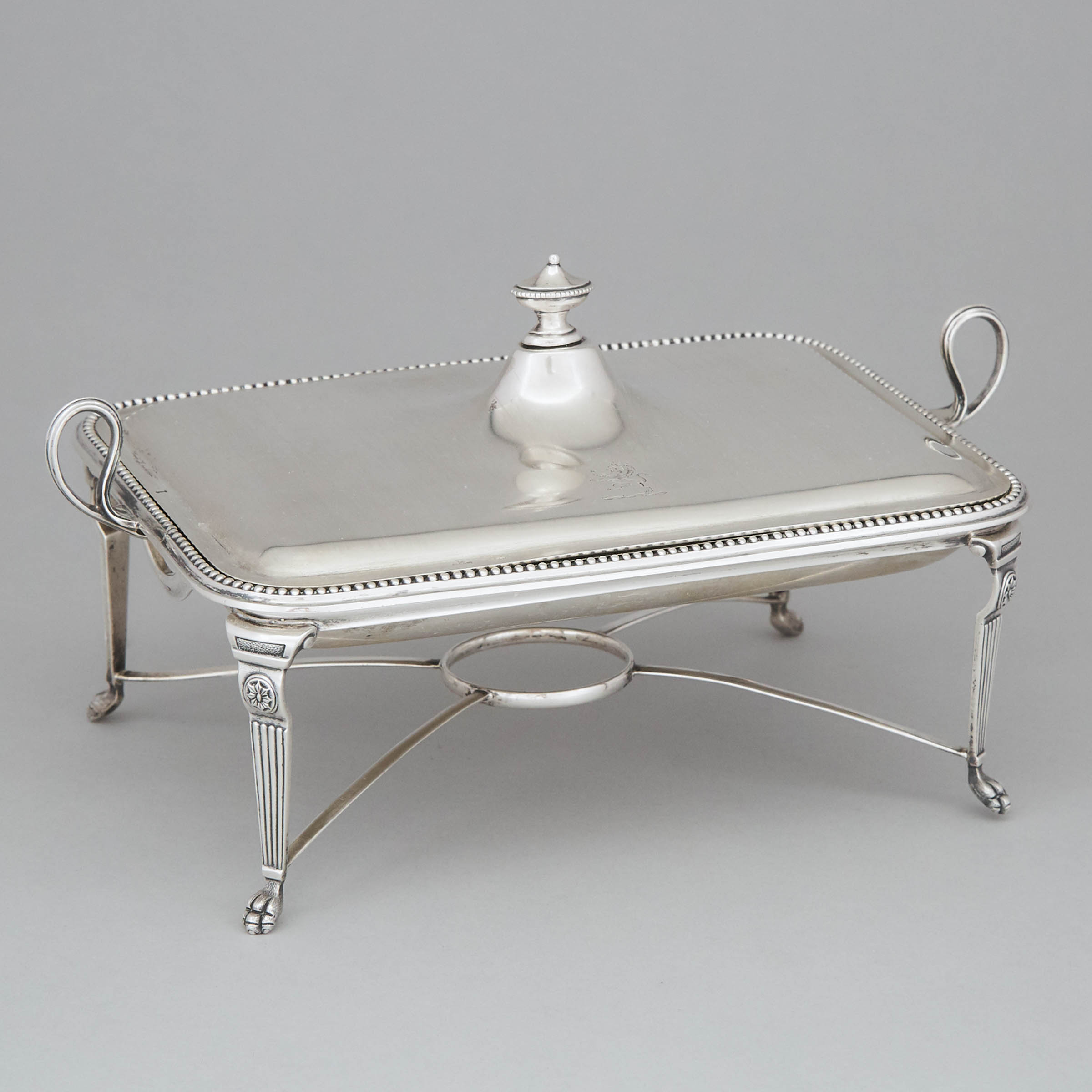 Silver Covered Breakfast Dish with Liner and Stand, probably Russian, 20th century