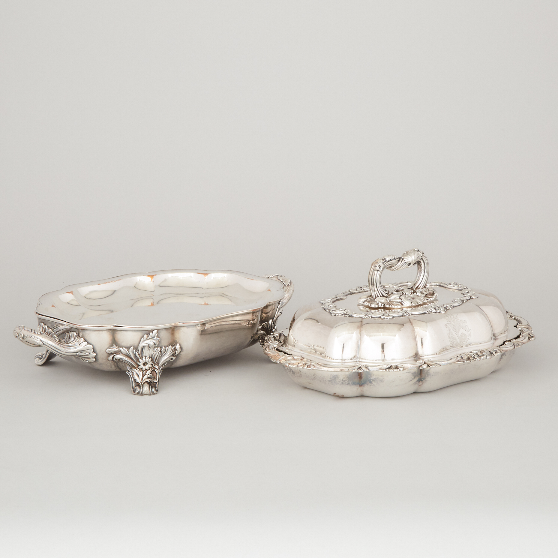 Old Sheffield Plate Oval Entrée Dish with Warming Stand, Roberts, Smith & Co., c.1830