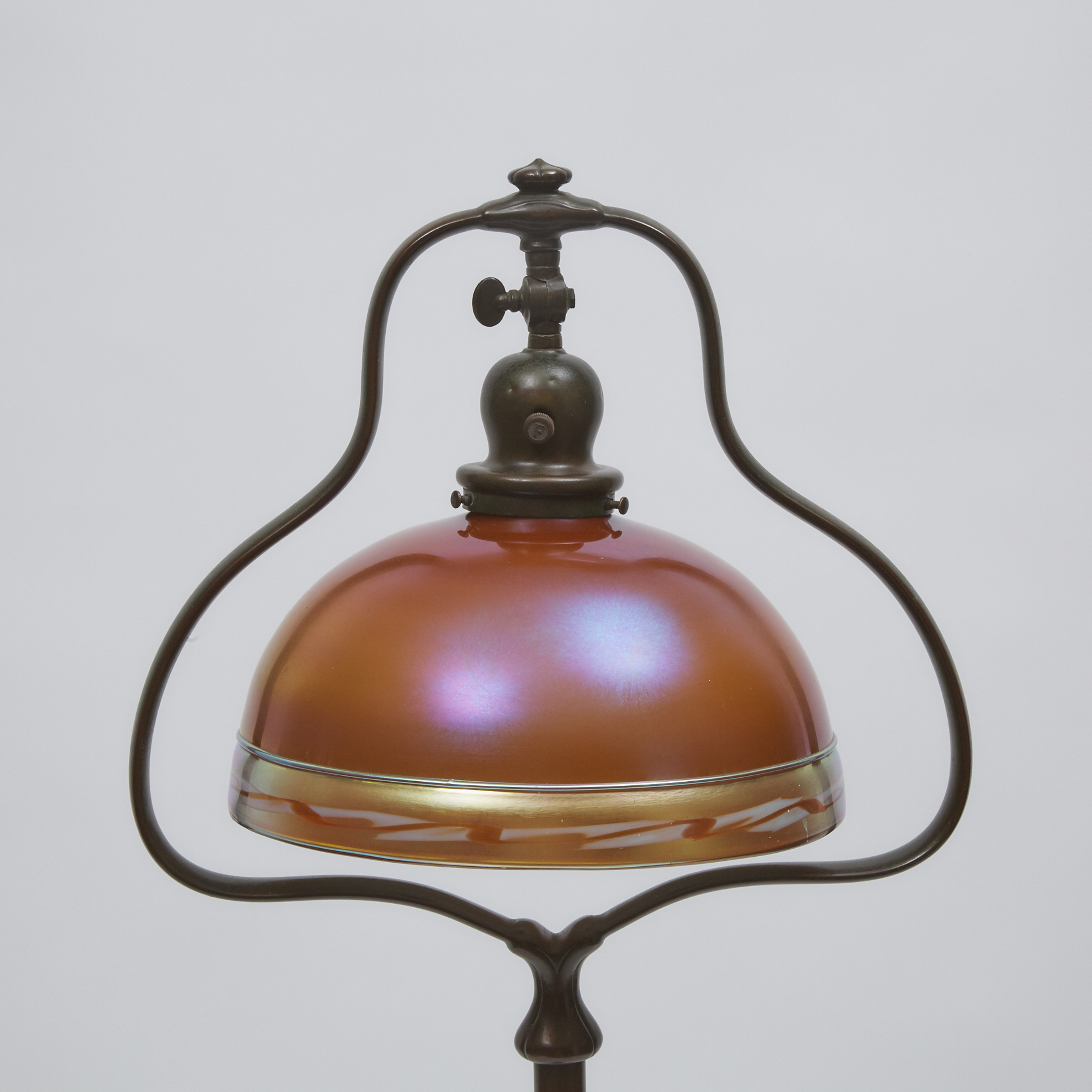 Handel Bronze Floor Lamp with a Steuben Glass Shade, early 20th century