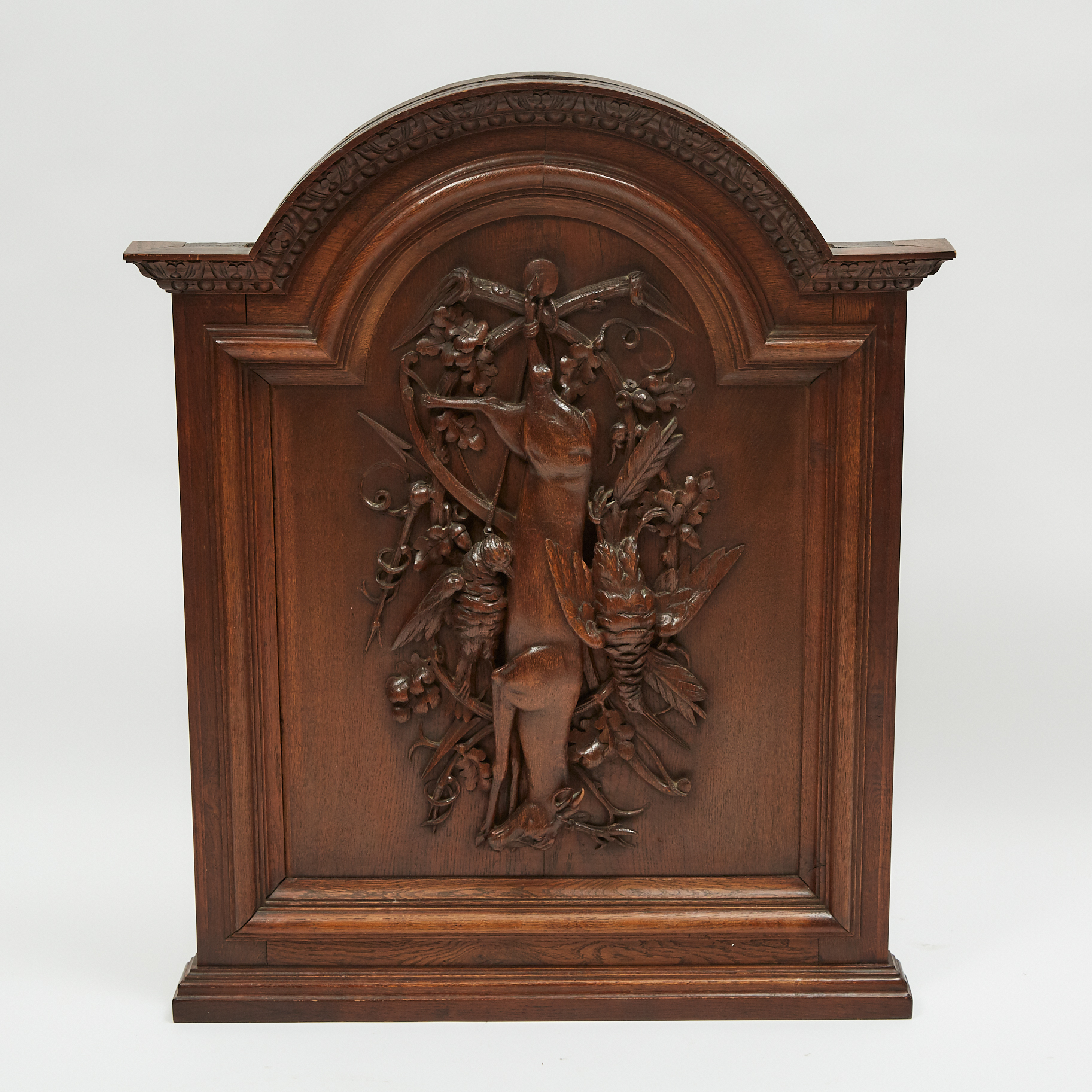 Large French Carved Oak Game Hunt Trophy Panel, late 19th century