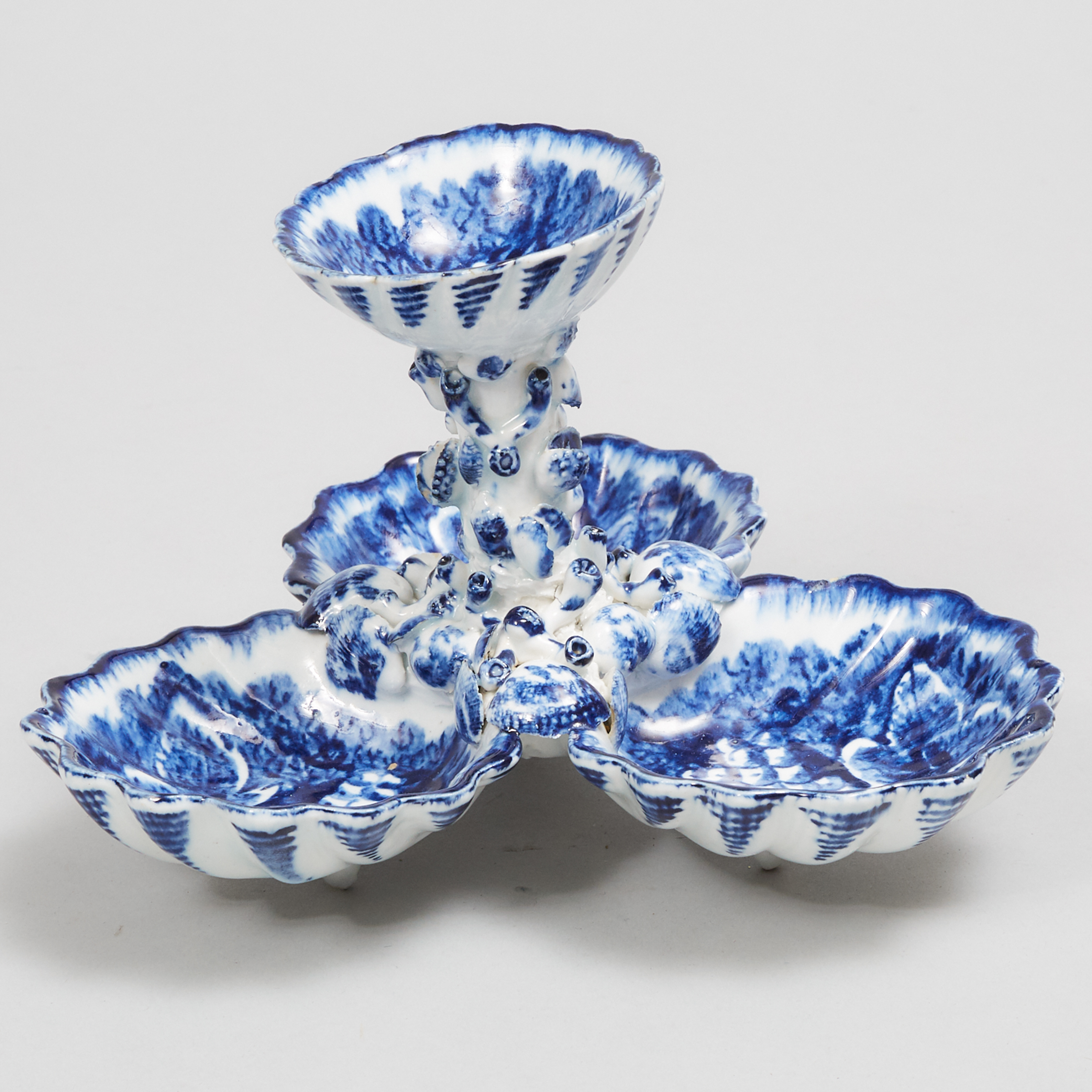 Bow Blue and White Triple Shell Sweetmeat Stand, c.1765