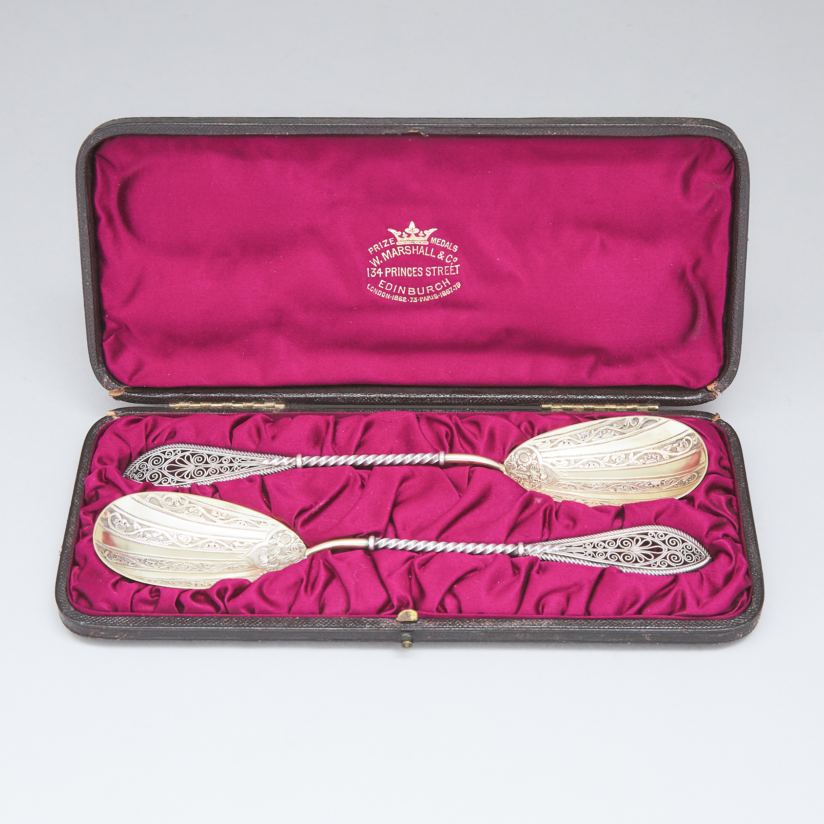 Pair of Victorian Scottish Silver Parcel-Gilt Berry Spoons, William Marshall, Edinburgh, 1884