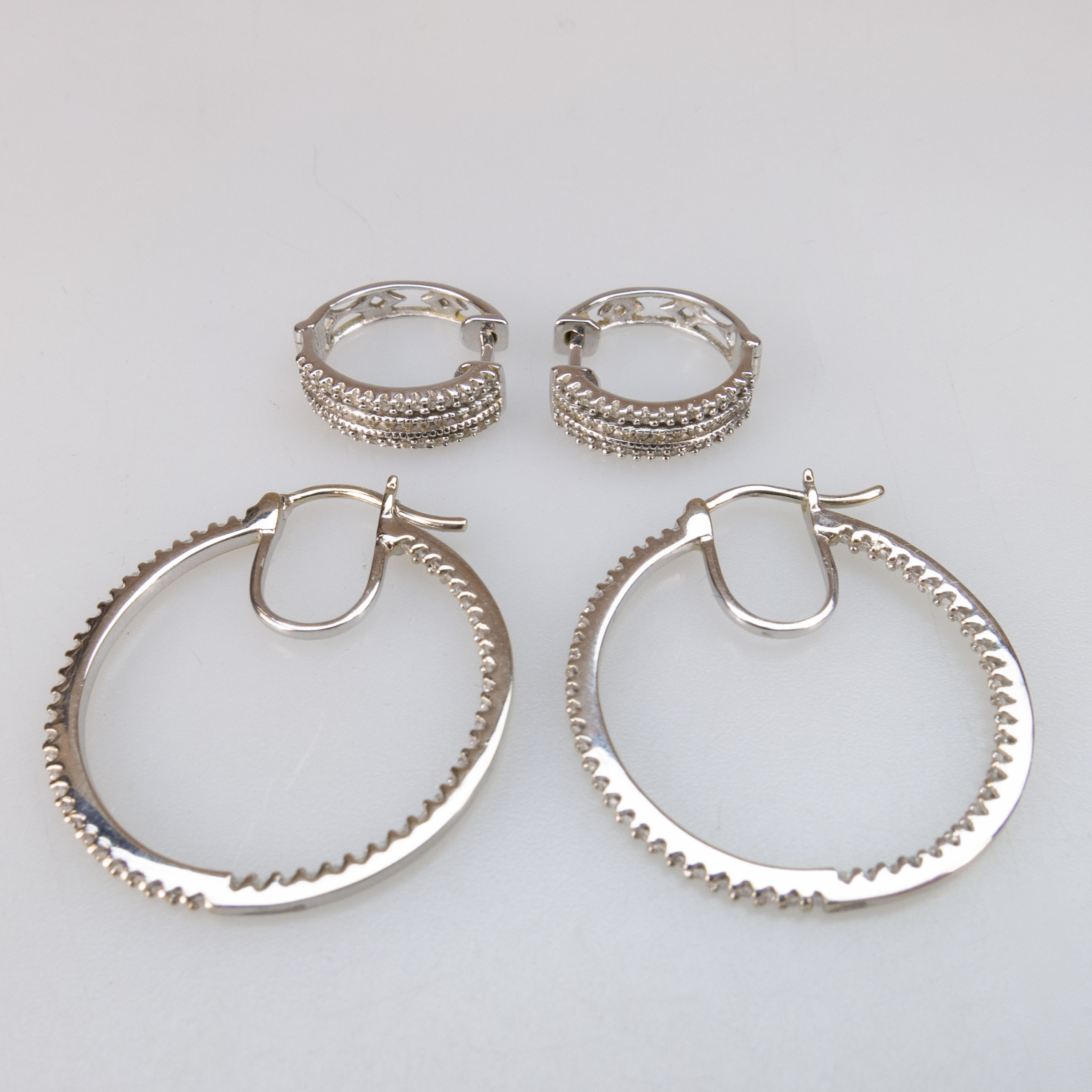 2 Pairs Of 14k White Gold Earrings