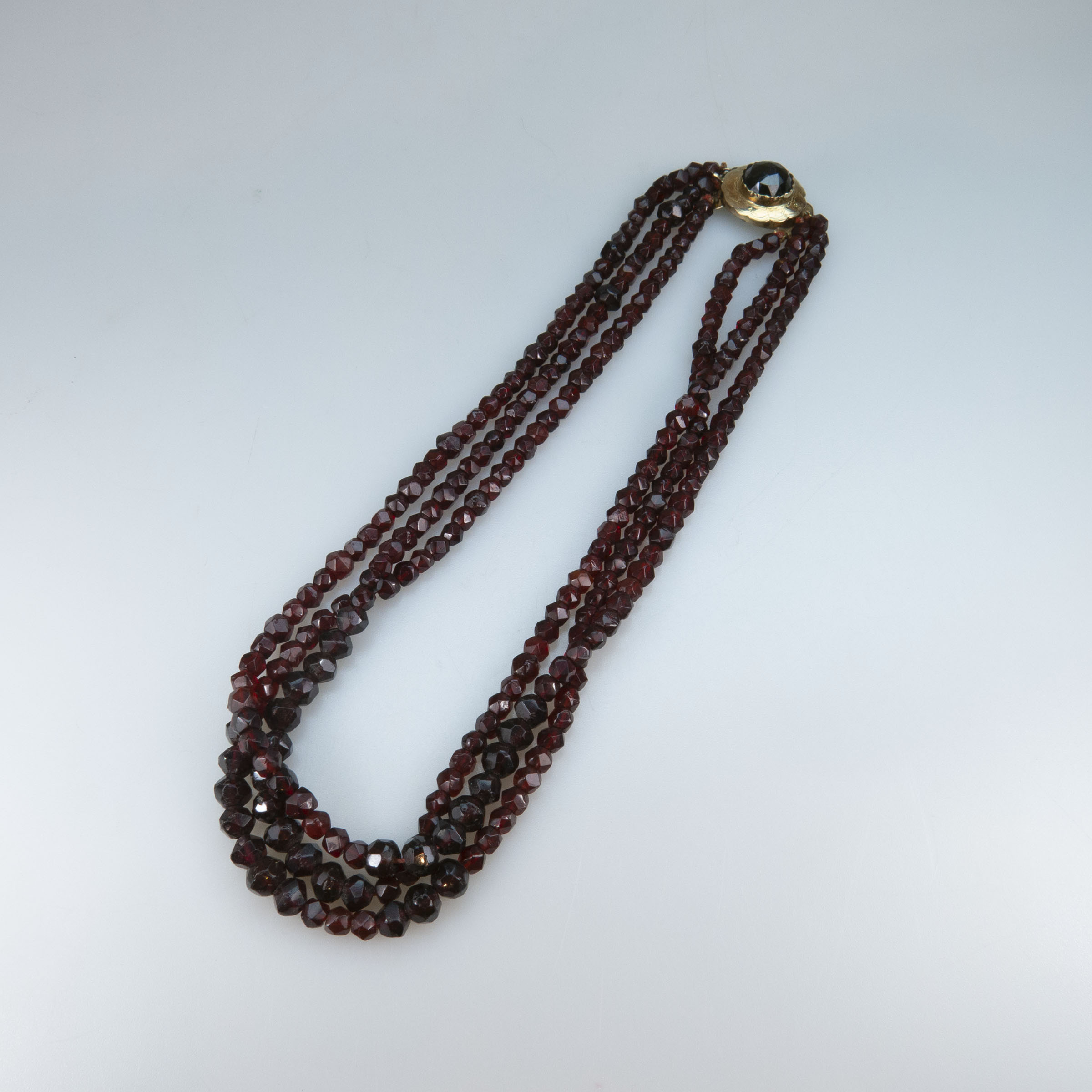 Triple Strand Faceted Garnet Bead Necklace