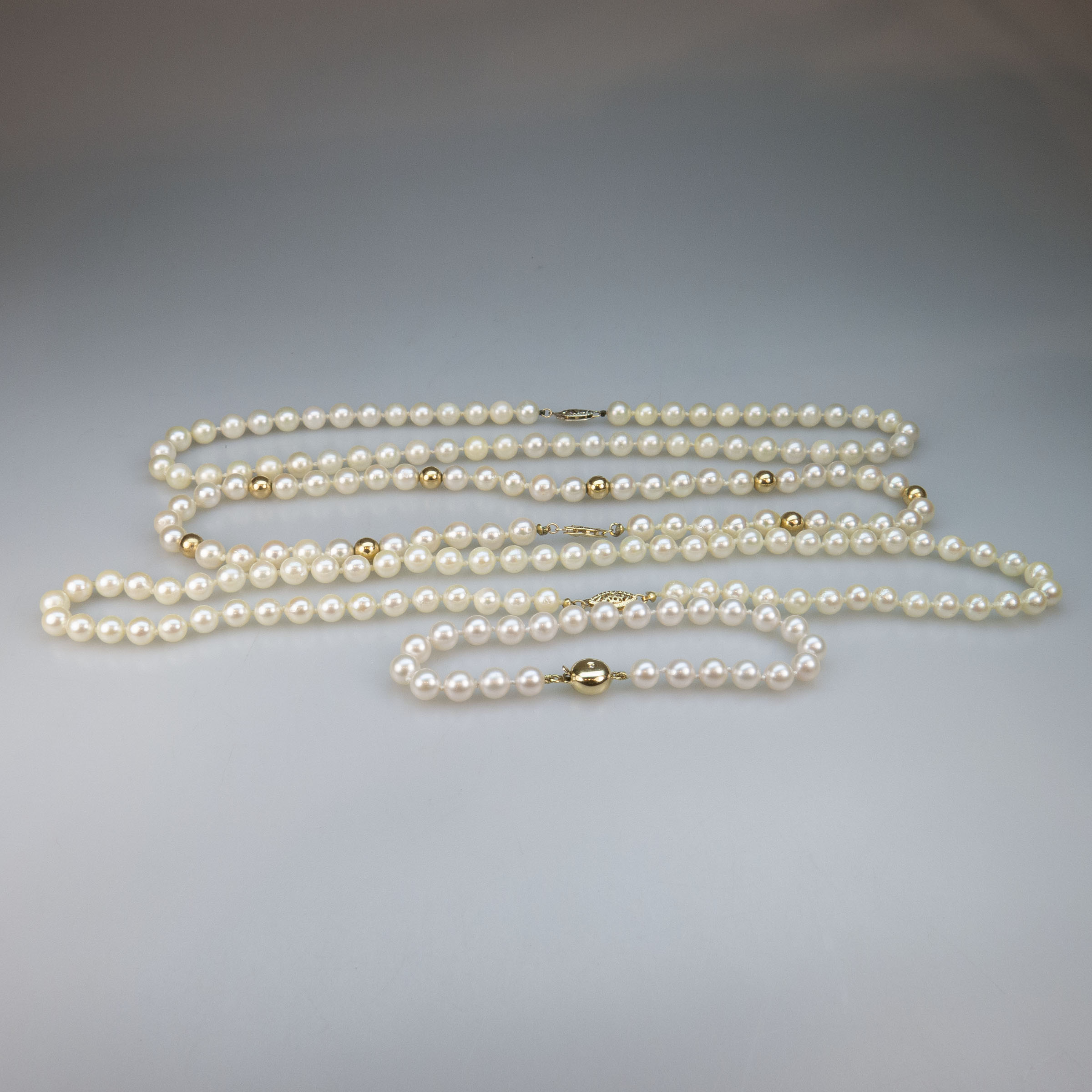 Three Cultured Pearl Necklaces And A Cultured Pearl Bracelet