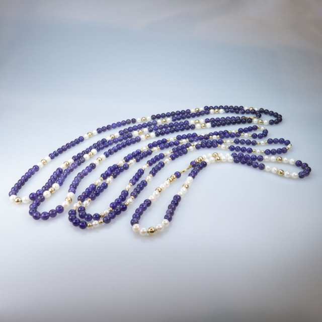 3 Single Strand Amethyst Bead And Cultured Pearl Necklaces