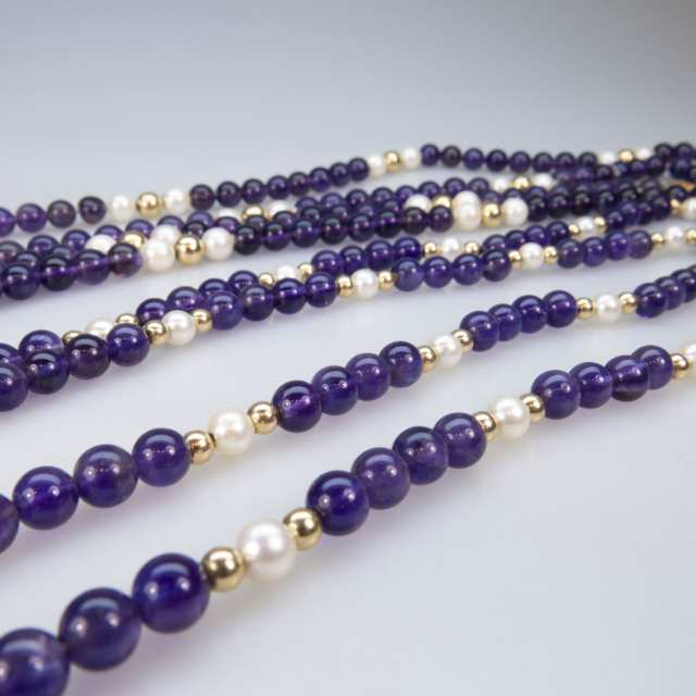 3 Single Strand Amethyst Bead And Cultured Pearl Necklaces
