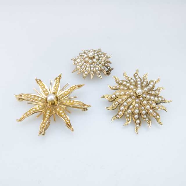 Small Quantity Of Gold And Seed Pearl Crescent & Sunburst Pins
