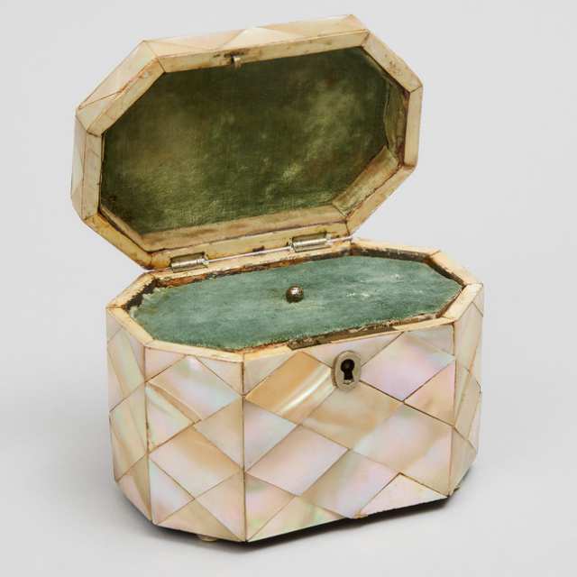 Early Victorian Mother-of-Pearl Veneered Octagonal Tea Caddy, c.1840