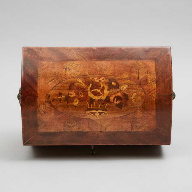 French Mixed Wood Marquetry and Parquetry Jewellery Casket, 19th/20th century