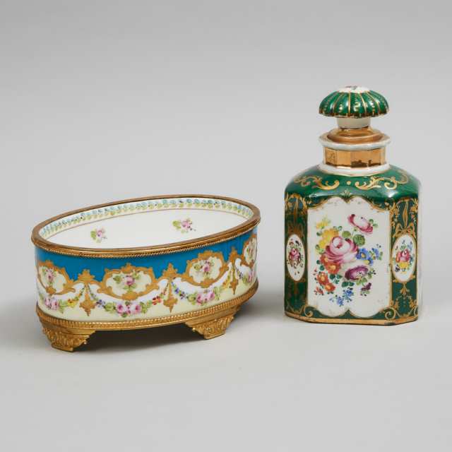 French Porcelain Oval Bowl and a Canister, 19th century