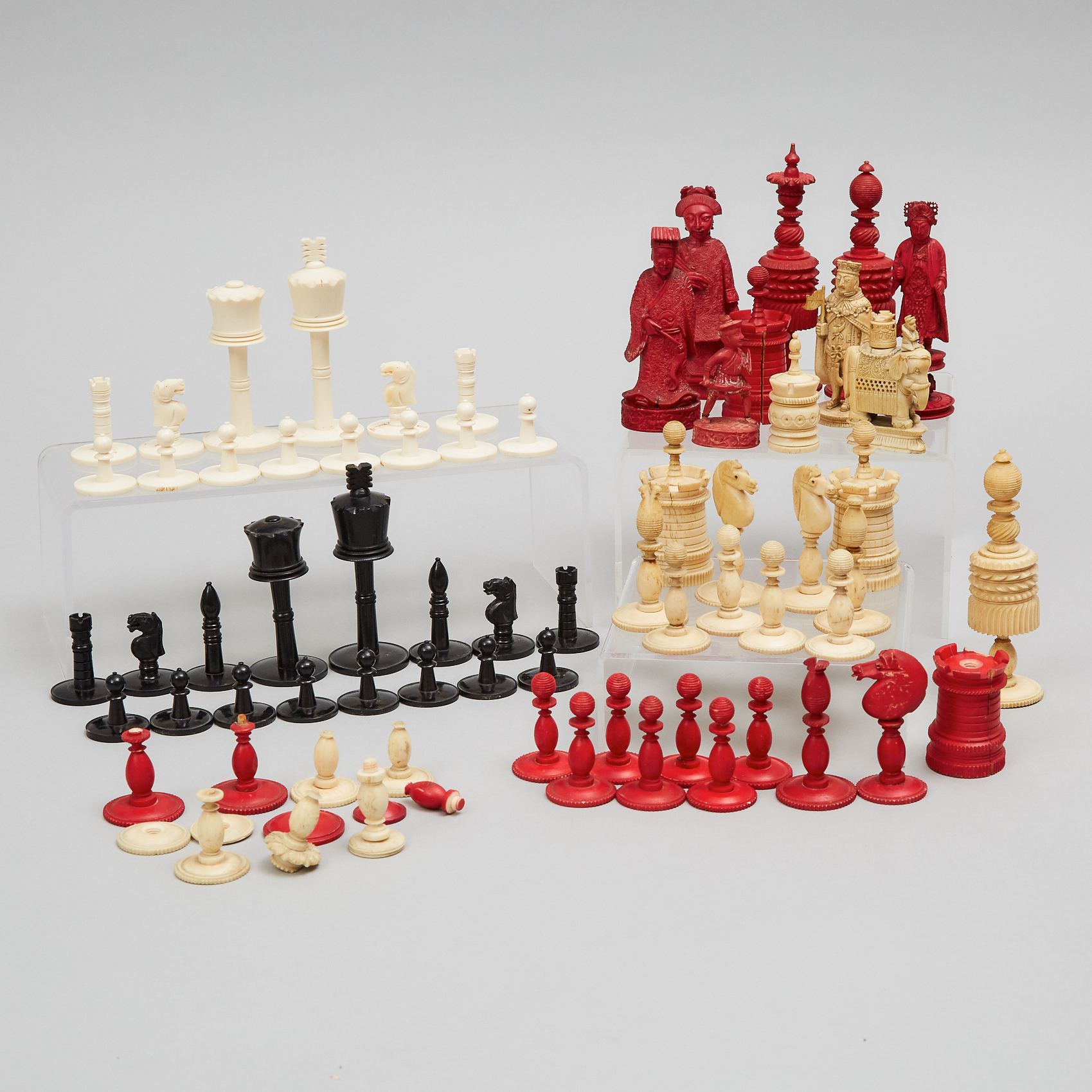 MIscellaneous Group of Mostly Indian Ivory Incomplete Chess Sets, 19th century