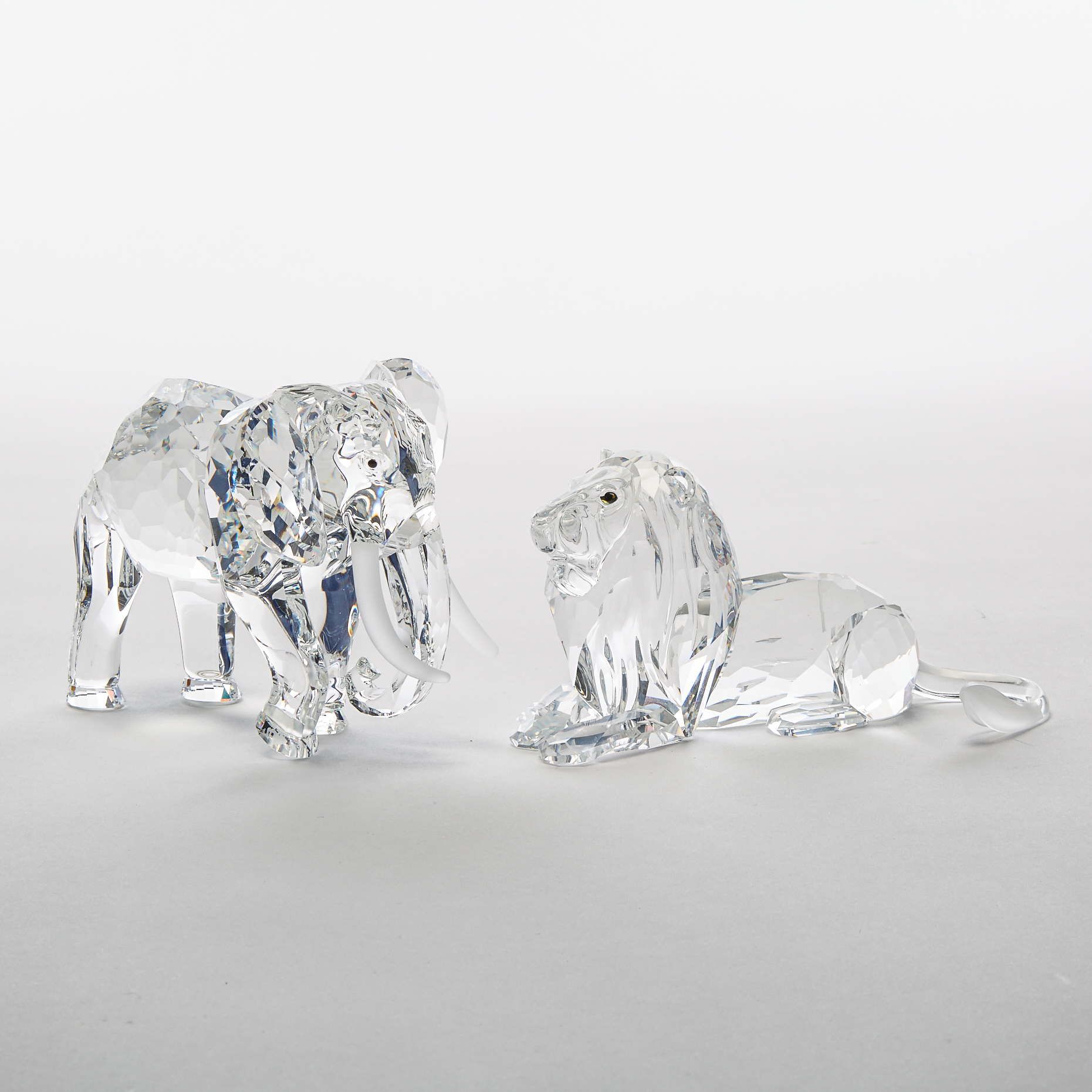Swarovski Crystal ‘Inspiration Africa’ Elephant and Lion, 1993/1995