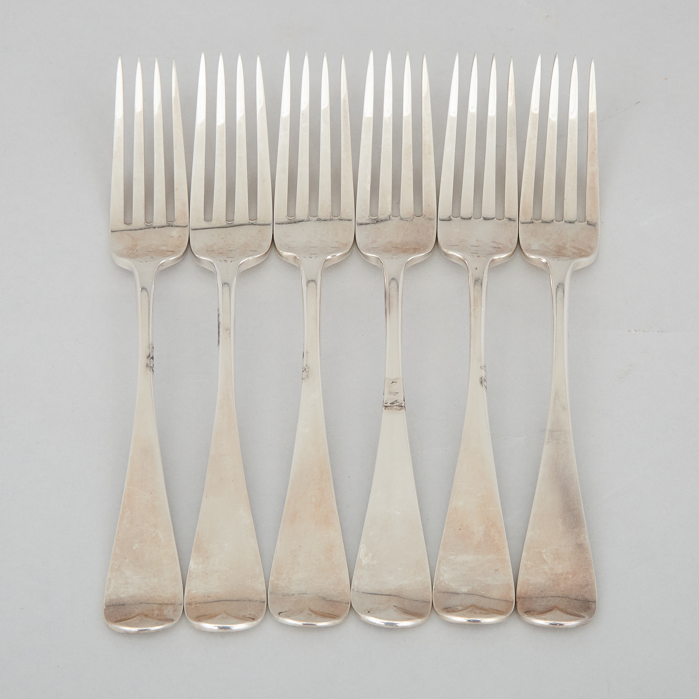 Six Victorian Silver Old English Pattern Table Forks, Chawner & Co., London, 1881