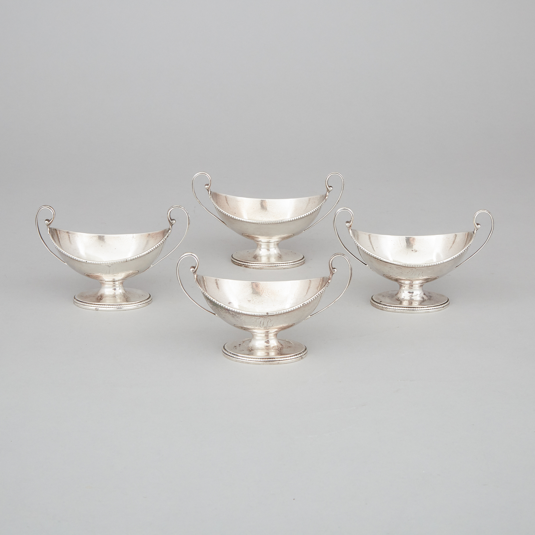Set of Four George III Silver Oval Two-Handled Salt Cellars, Robert Hennell I, London, 1784