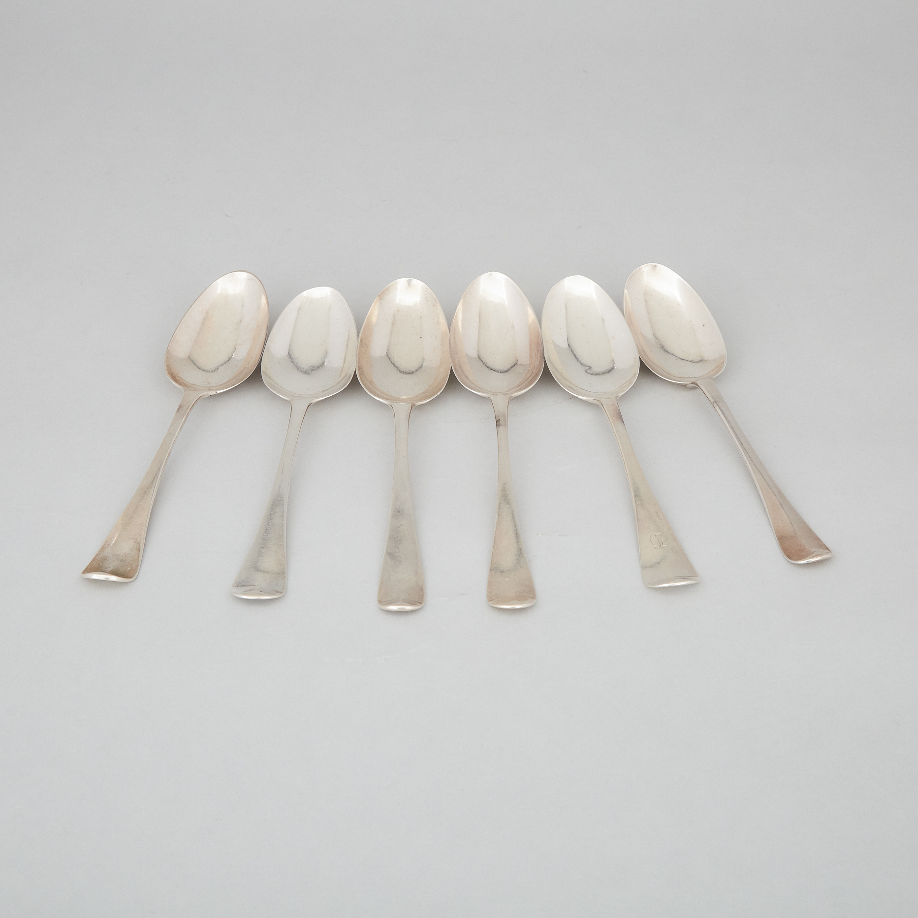 Six Mid-Georgian Silver Hanoverian Pattern Table Spoons, London, c.1751-73