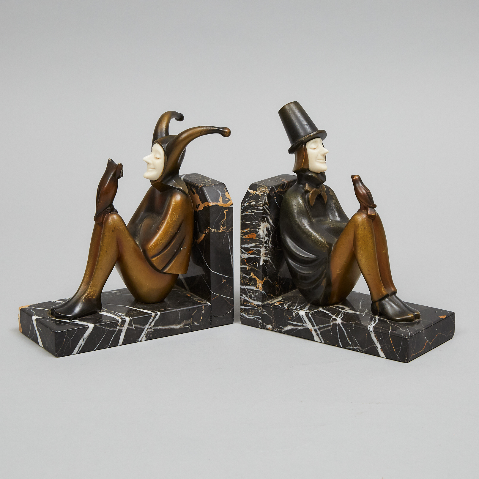 Pair of Roland Paris (Austrian/German 1894-1945) Art Deco Cold Painted Bronze 'Wisdom and Poetry' Figural Bookends, c.1930