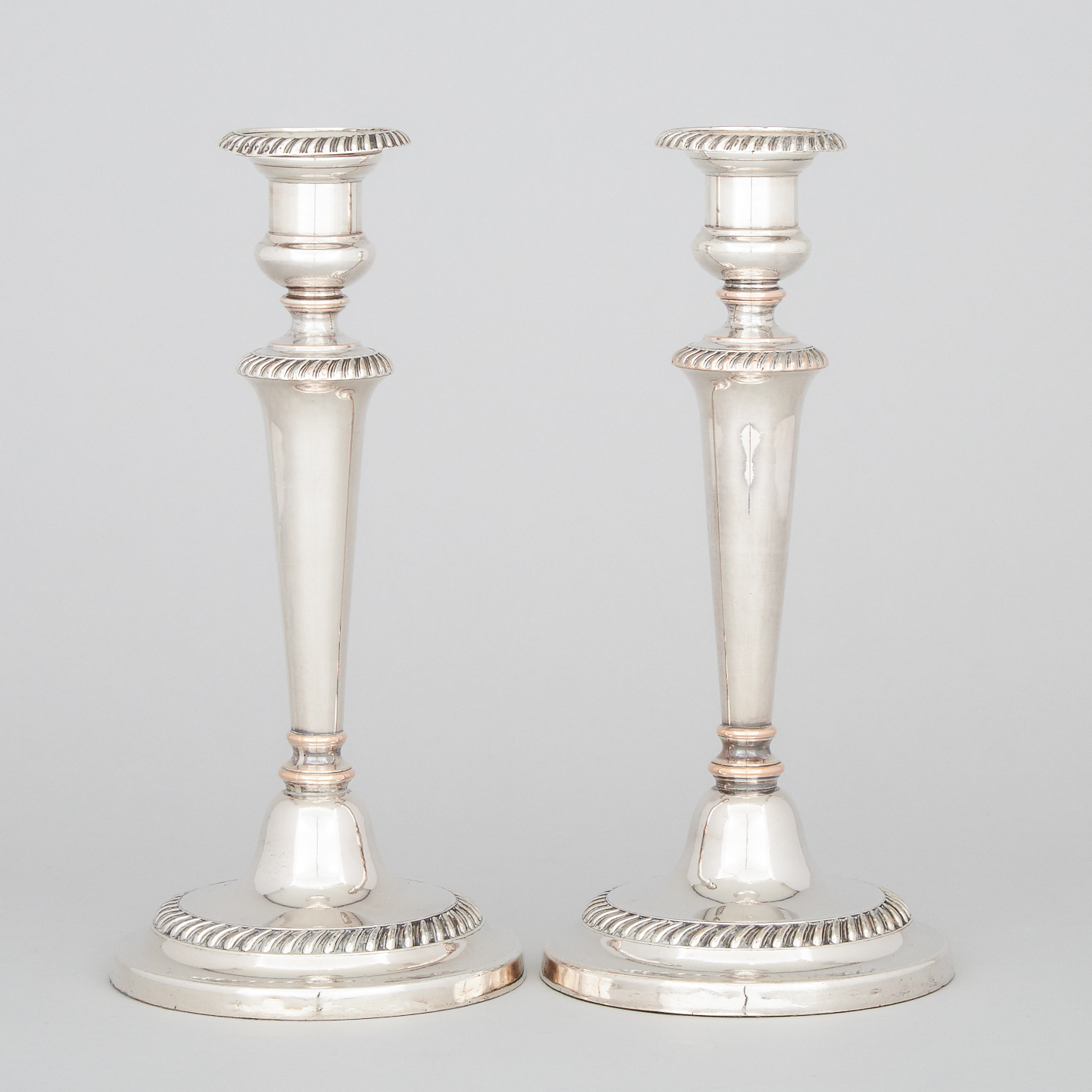 Pair of Old Sheffield Plate Table Candlesticks, c.1820