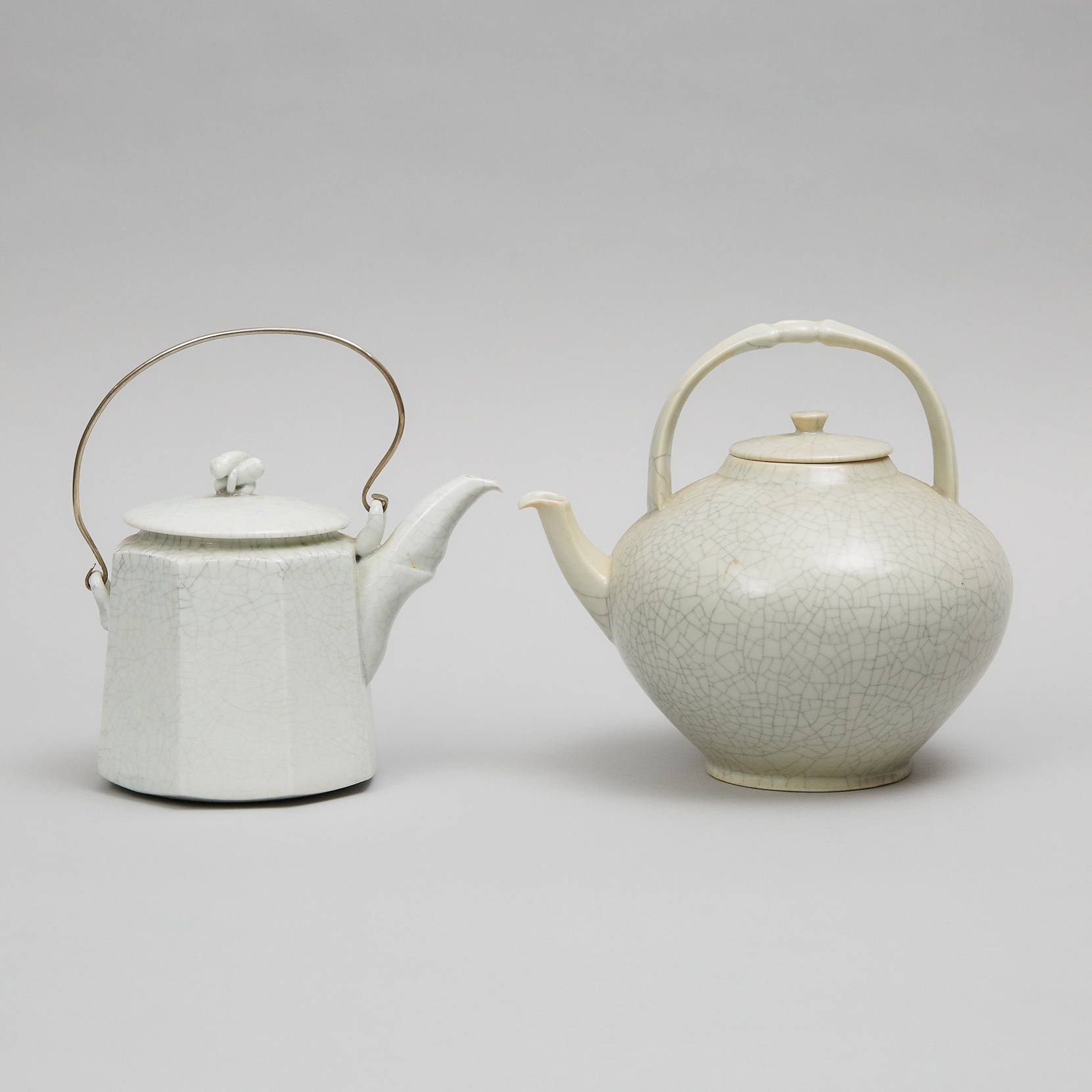 Harlan House (Canadian, b.1943), Two Crackle Glazed Teapots, c.1992