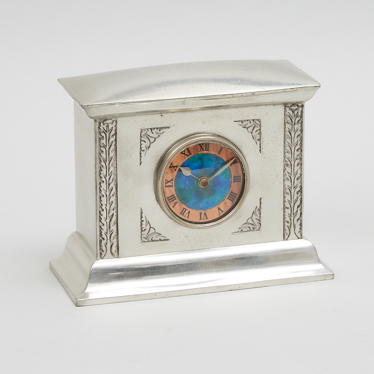 Liberty & Co. Tudric Pewter and Enamelled Copper Table Clock, early 20th century