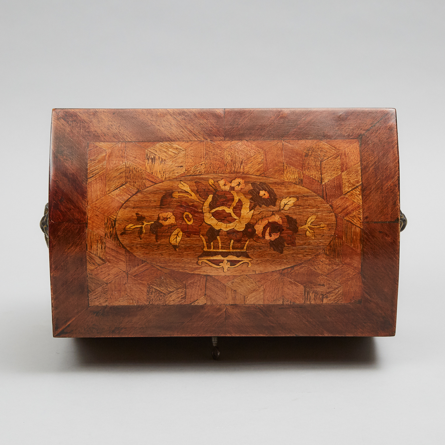 French Mixed Wood Marquetry and Parquetry Jewellery Casket, 19th/20th century