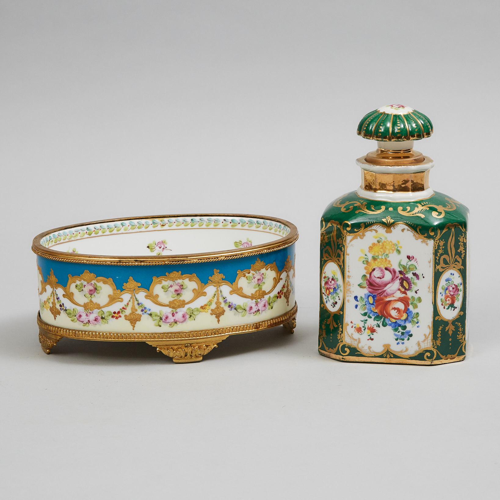 French Porcelain Oval Bowl and a Canister, 19th century