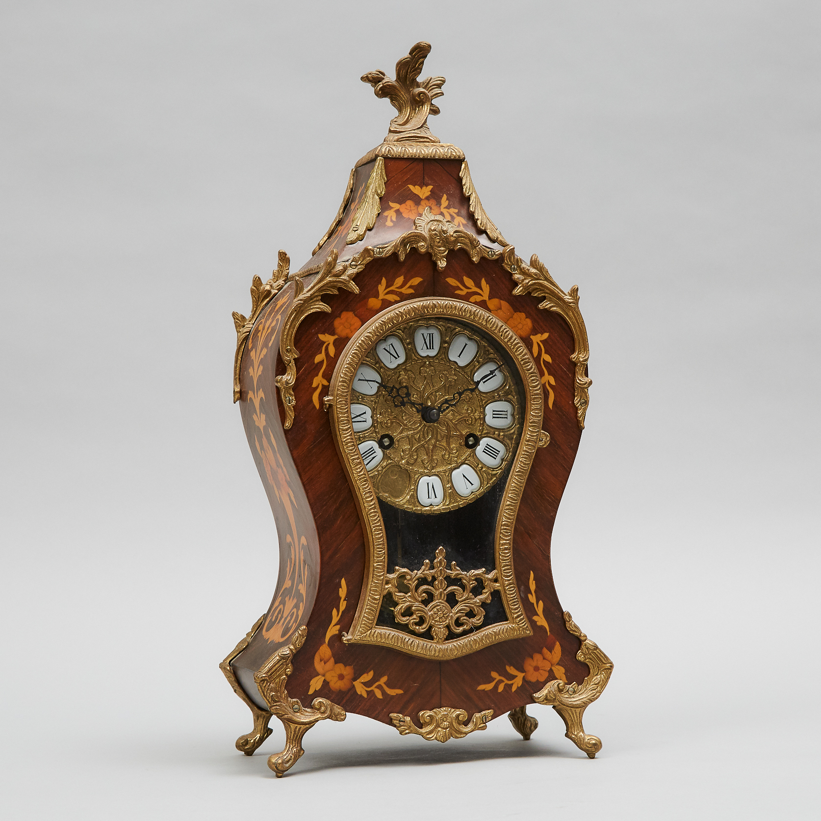 Louis XV Style Ormolu Mounted Rosewood Marquetry Bracket Clock, mid 20th century