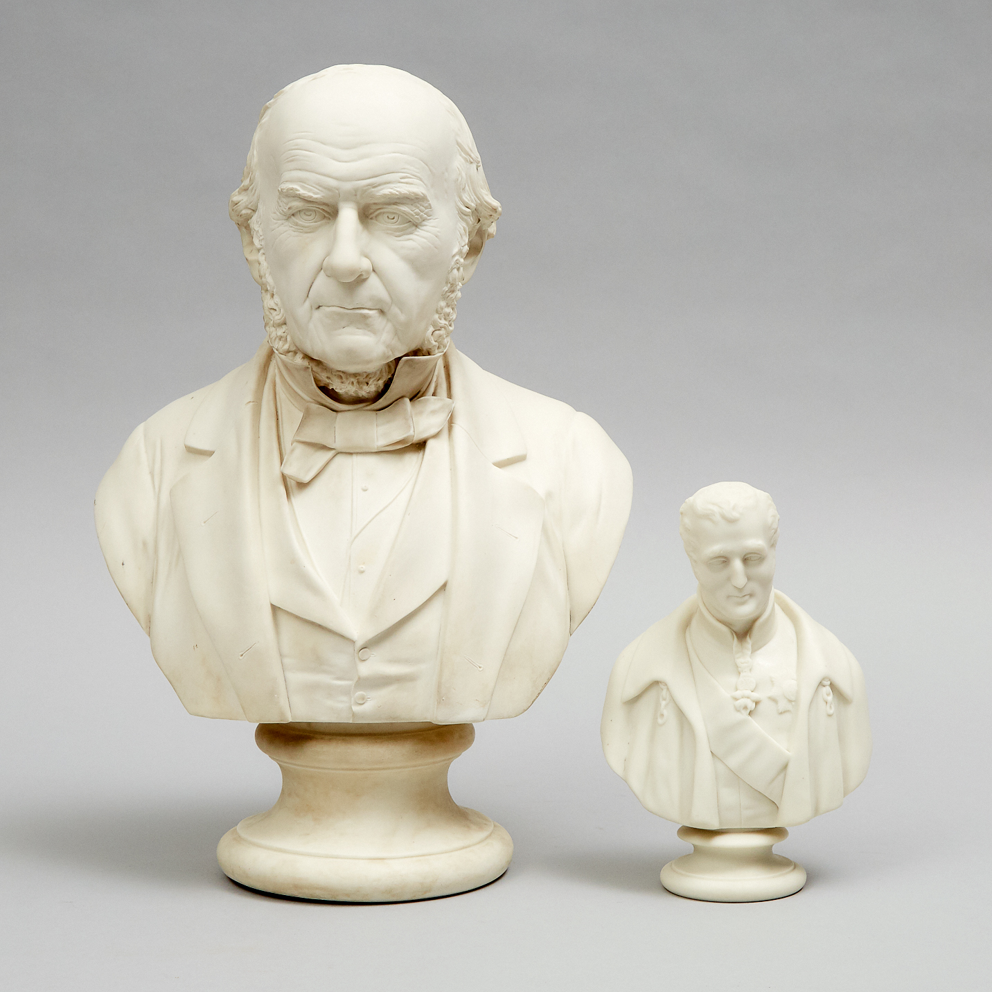 Two Victorian Parian Busts: William Ewart Gladstone, M.P. by Robinson and Leadbeater, and Count Alfred d'Orsay by Copeland, c.1890