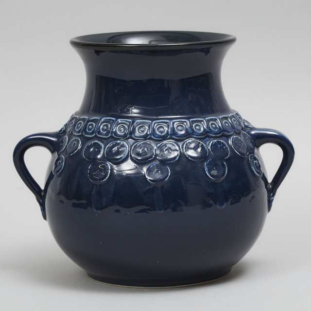 Rosenthal Blue Glazed Two-Handled Vase, Bjorn Wiinblad, 1970s