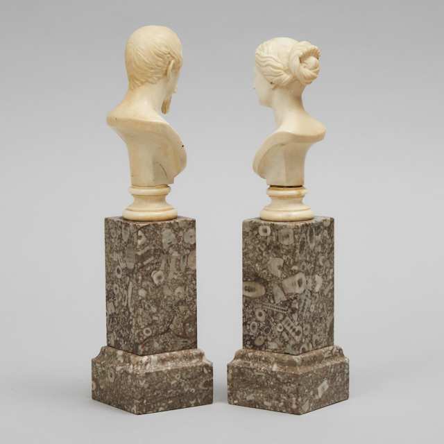 Pair of French Miniature Ivory Busts of Emperor Napoleon III and Empress Eugenie, c.1860