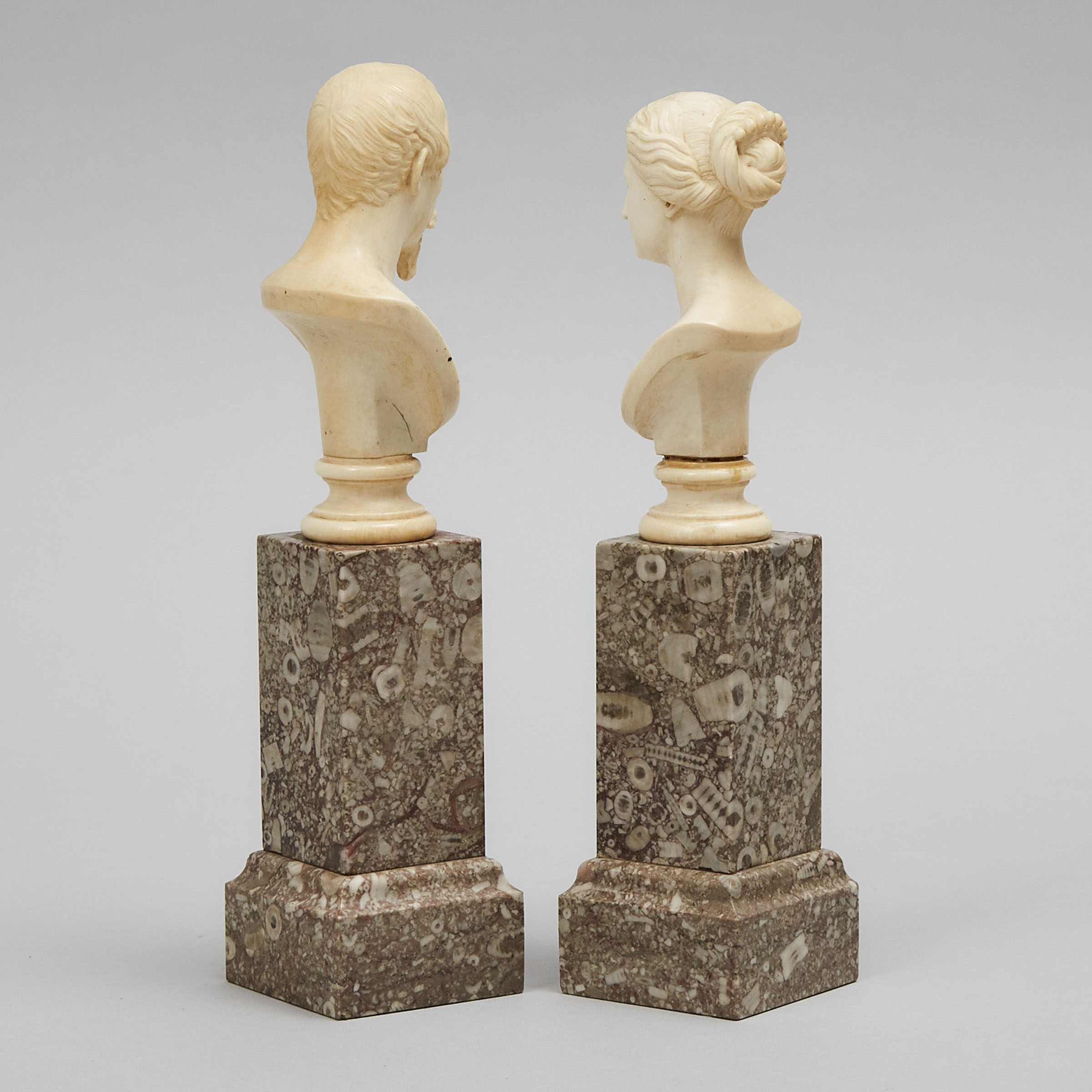 Pair of French Miniature Ivory Busts of Emperor Napoleon III and Empress Eugenie, c.1860