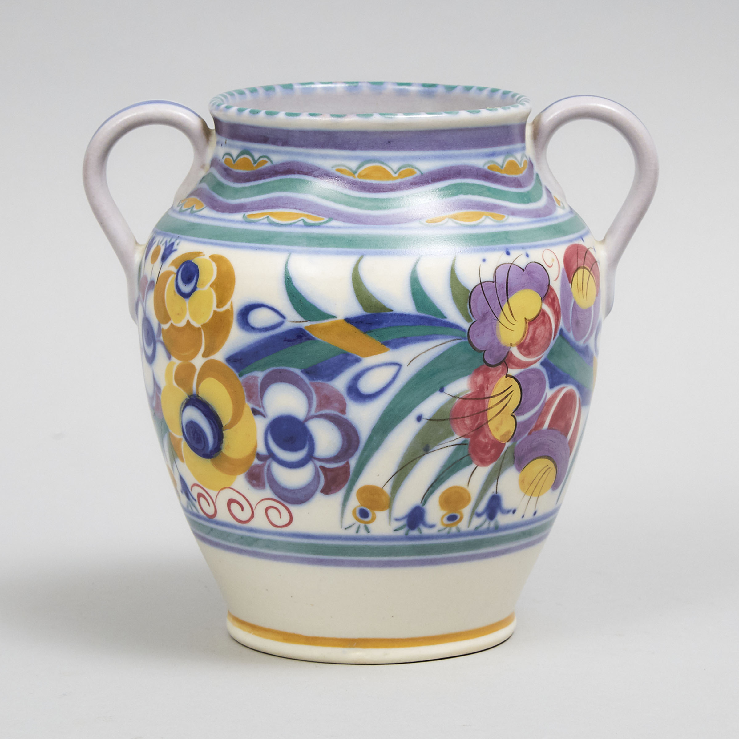 Poole Stylised Floral Decorated Two-Handled Vase, mid-20th century