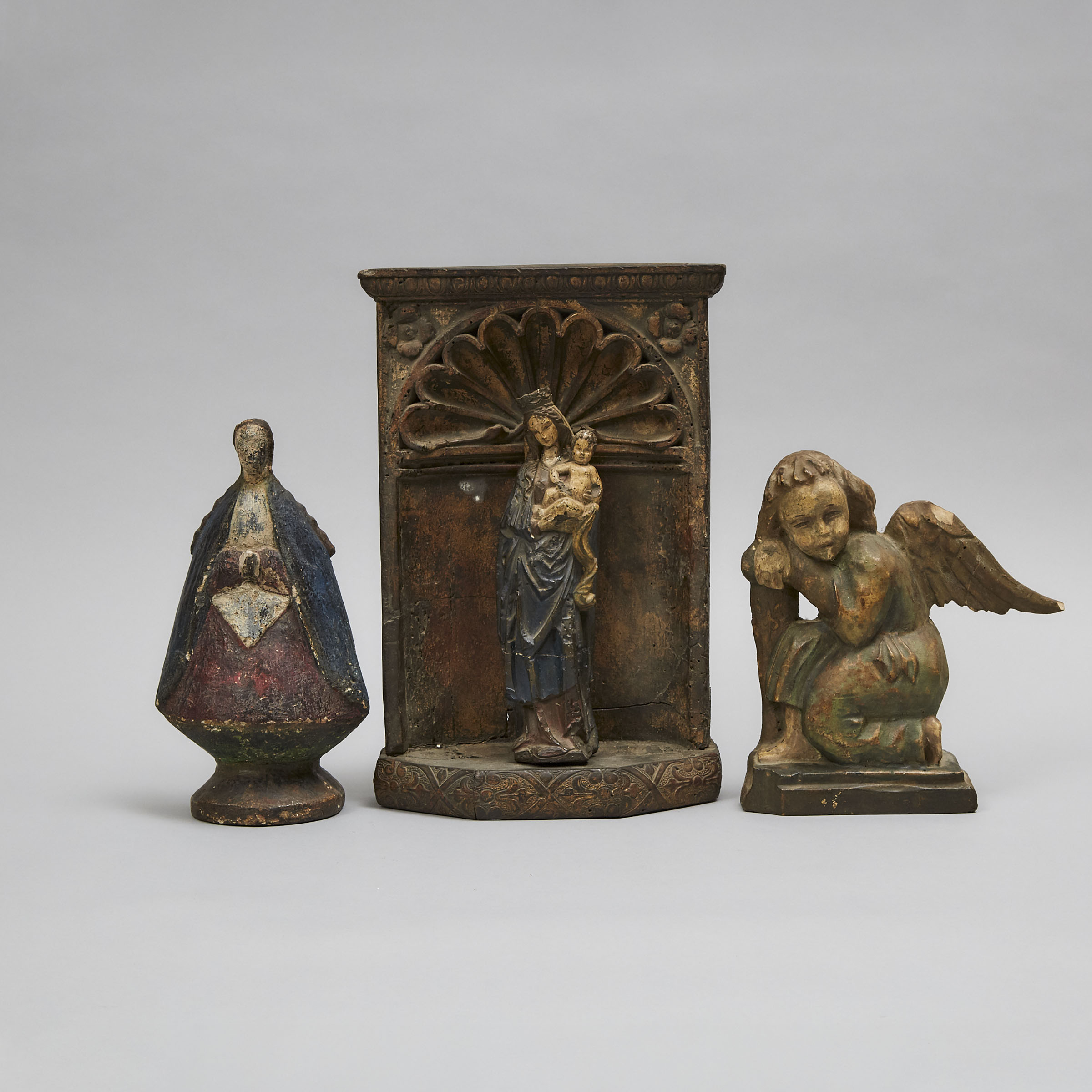 Three Polychromed Plaster Composite Ecclesiastical Figures, 19th/early 20th century