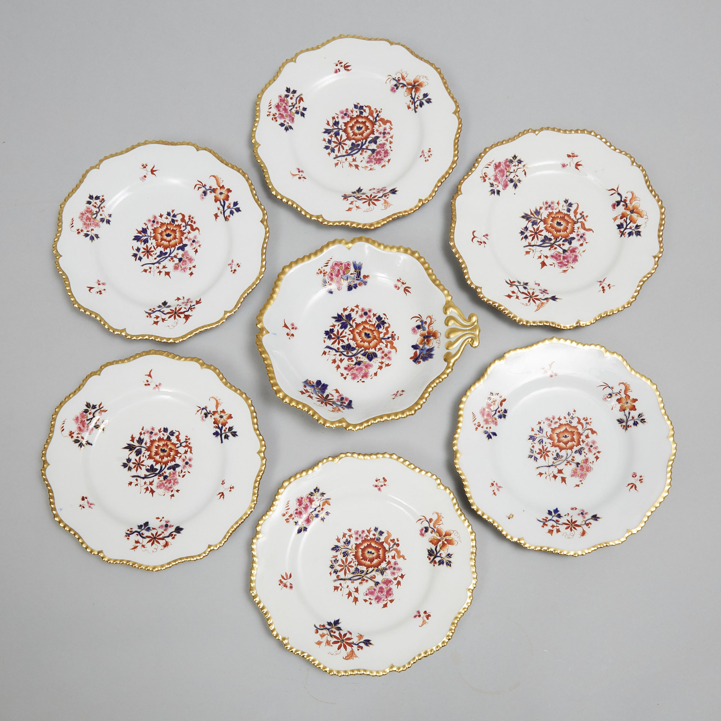 Six Flight, Barr & Barr, Worcester Dessert Plates and a Shell Dish, c.1813-40