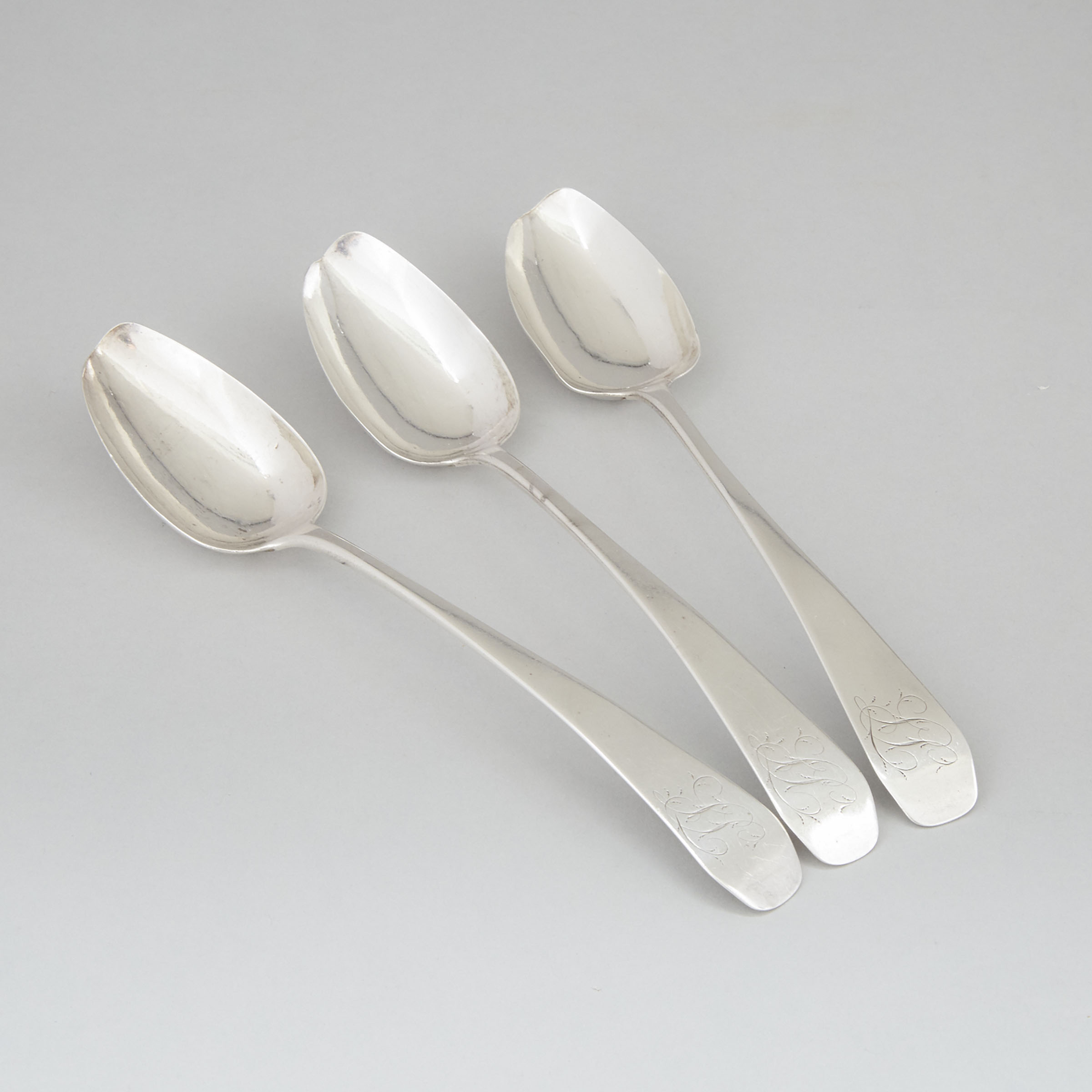 Three American Silver Coffin-End Table Spoons, John & Peter Targee, New York, N.Y., c.1810
