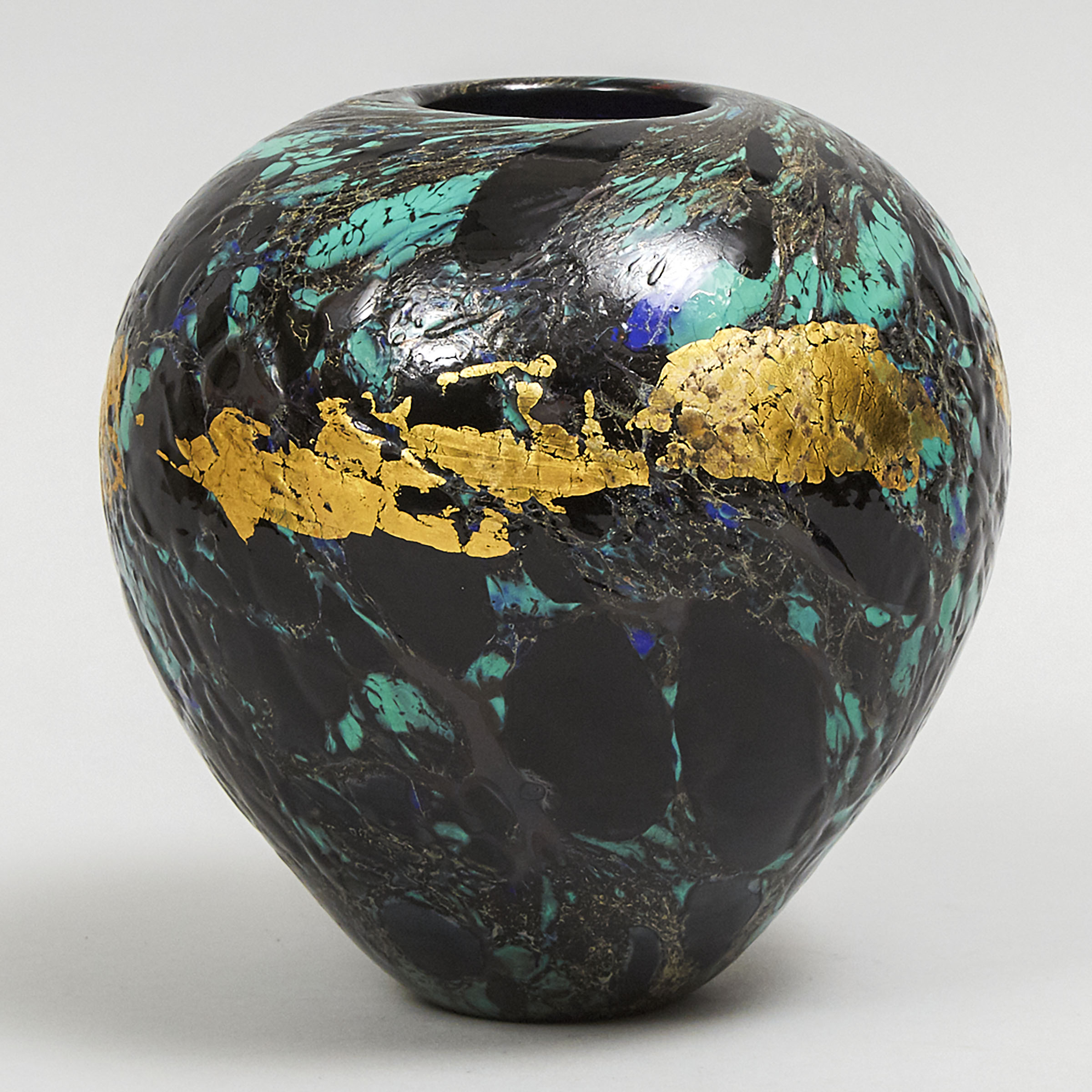 Edward Roman (Canadian, b.1941), Green, Black and Gilt Glass Vase, c.1980