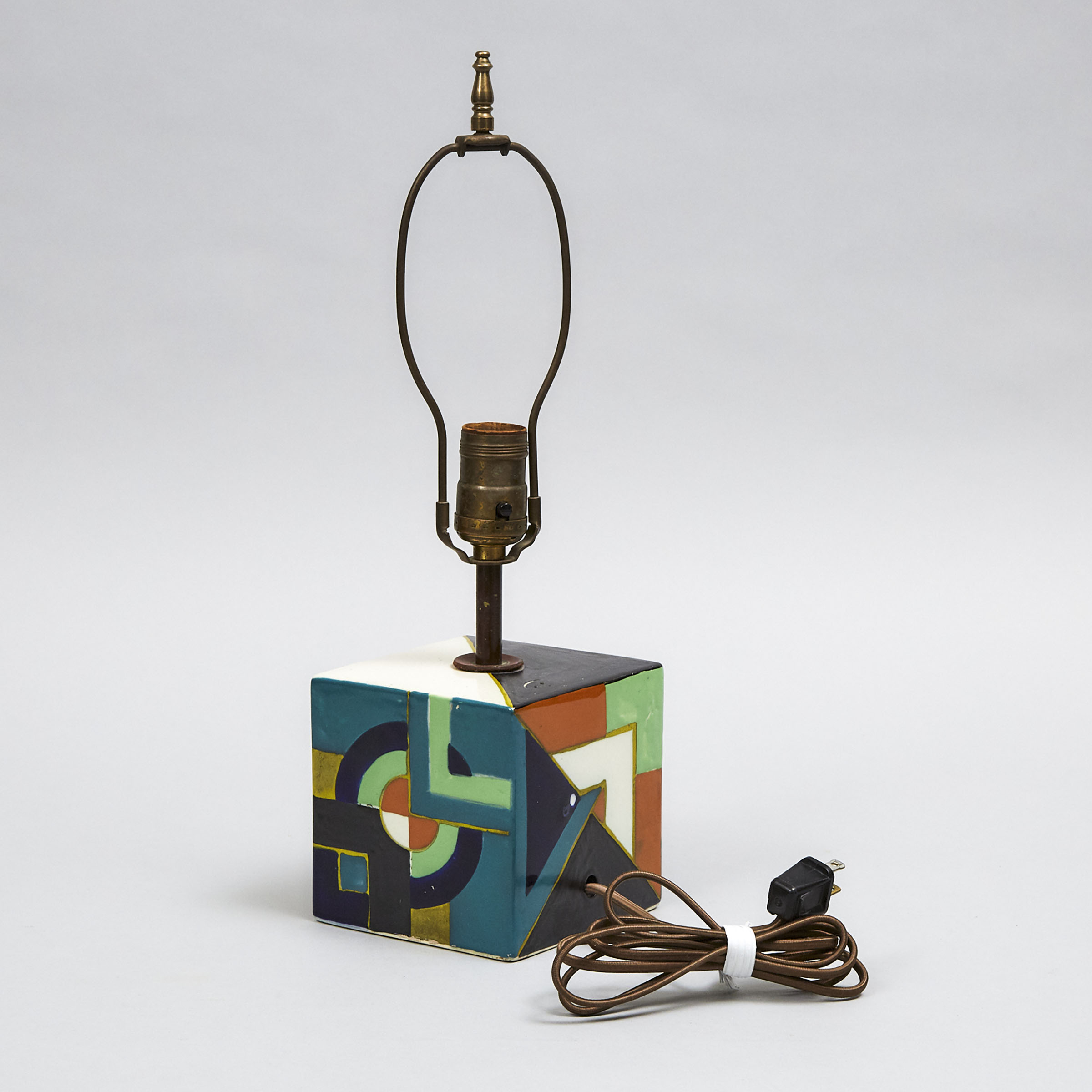 Continental Modernist Glazed Earthenware Cube-Form Table Lamp, probably Gouda, 1930s