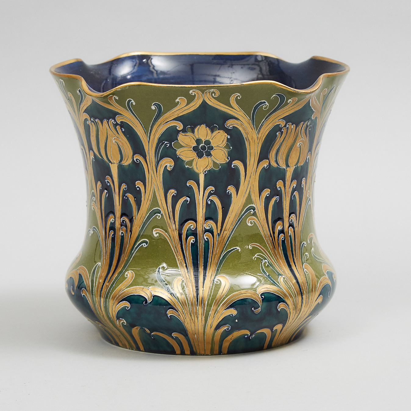 Macintyre Moorcroft Green and Gold Florian Wide-Mouthed Vase, c.1903