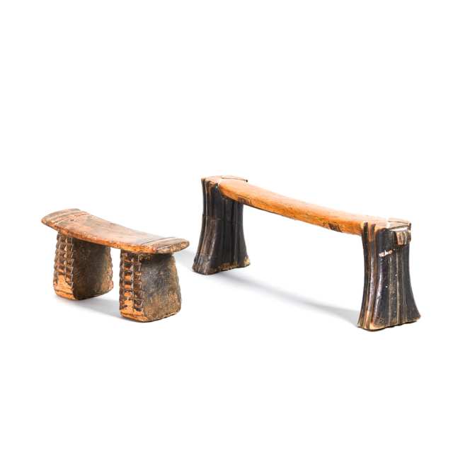 Two Carved Wood Swazi Headrests, East Africa