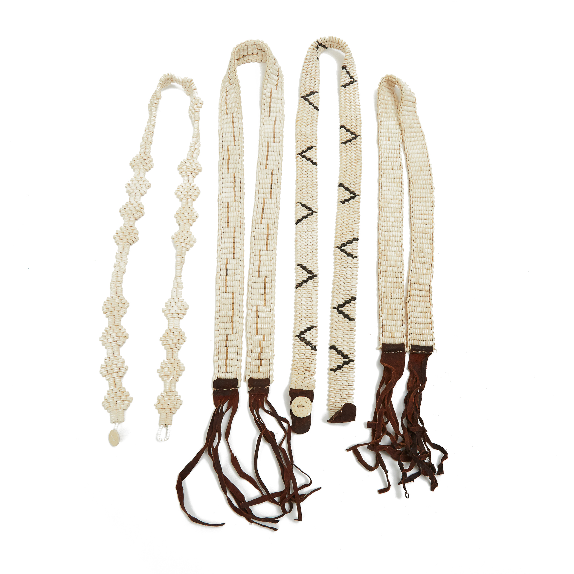 Group of Four Ostrich Eggshell Beadwork Belts, Botswana, Southern Africa