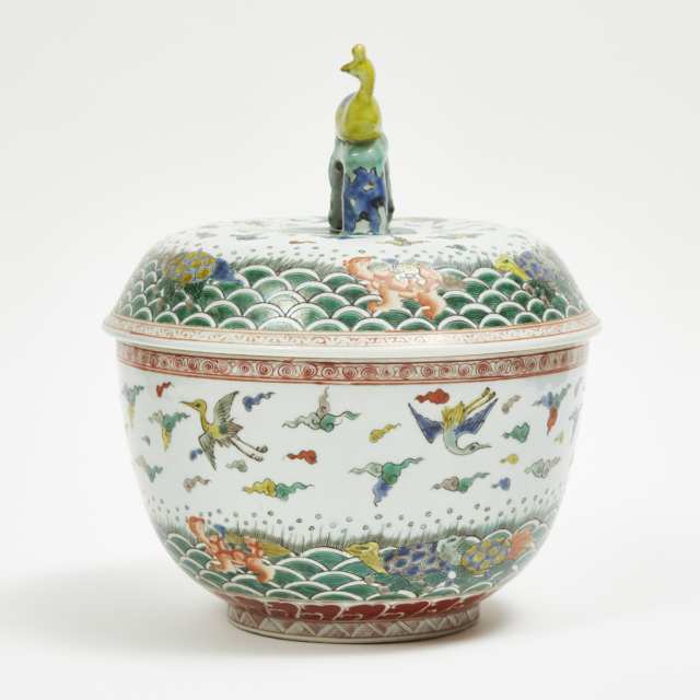 A Large Famille Rose 'Crane and Bird' Covered Jar, 19th Century or Later