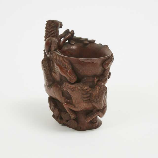 A Carved Galloping Horses Bamboo Cup 