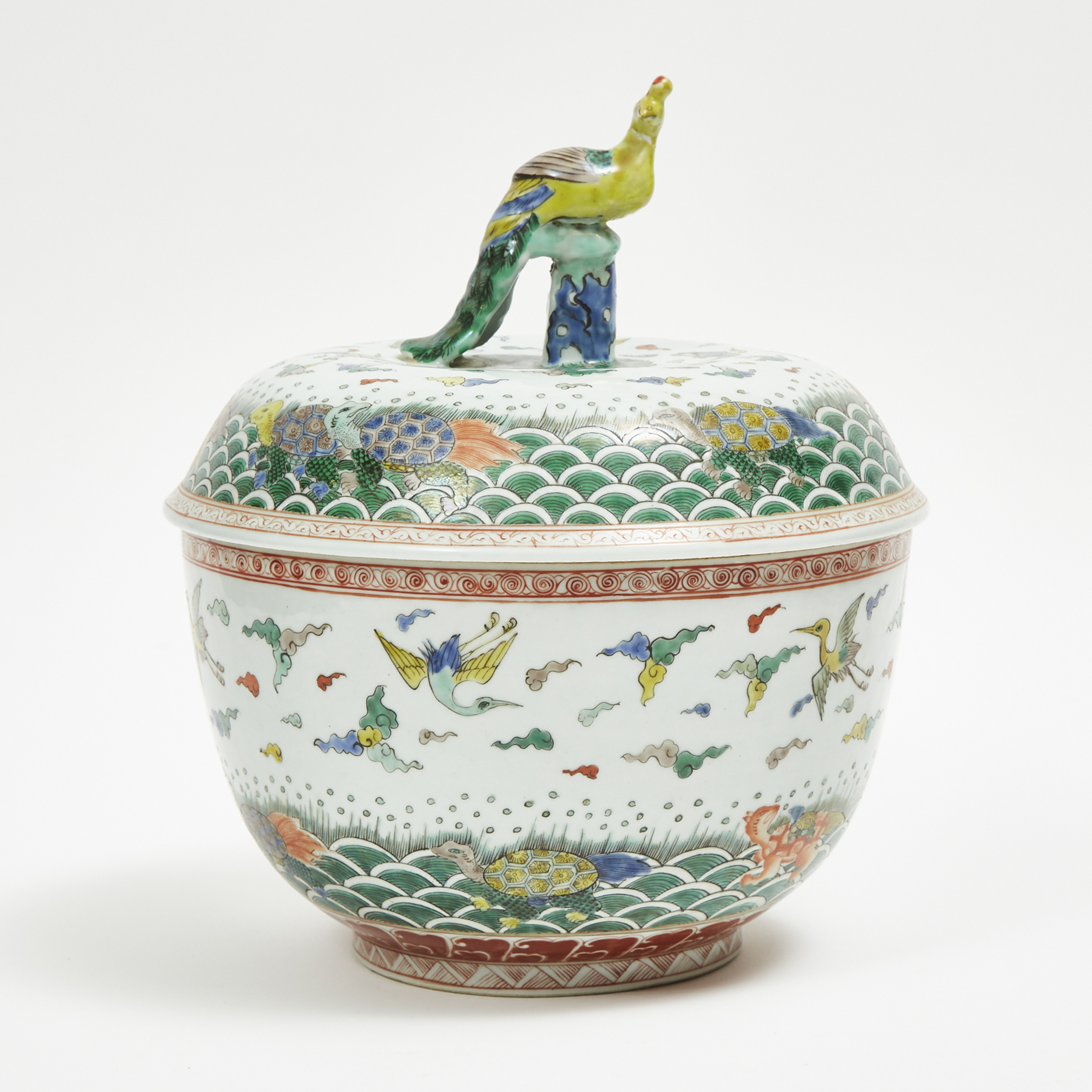 A Large Famille Rose 'Crane and Bird' Covered Jar, 19th Century or Later