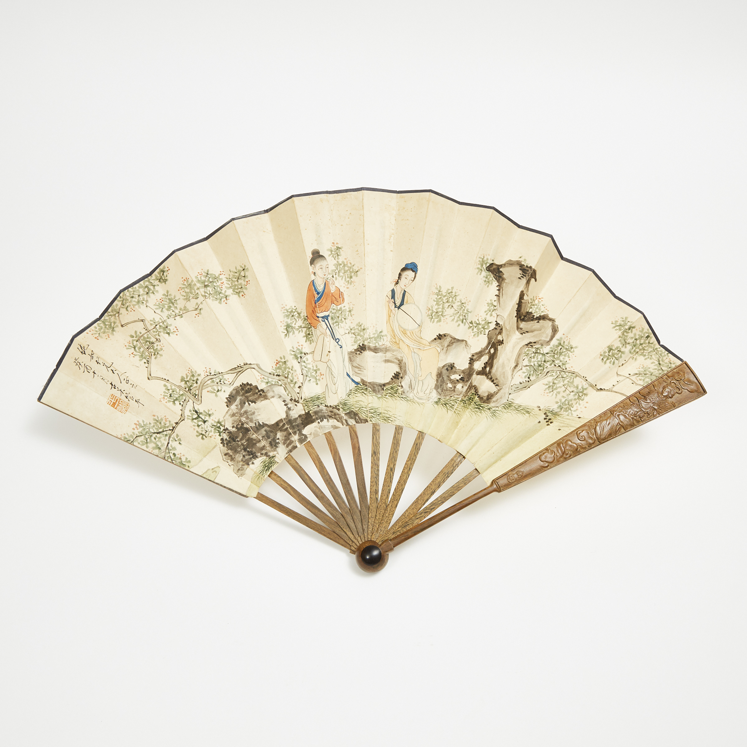After Guan Pinghu, A Fan Painting of Ladies, Cyclically Dated to 1933