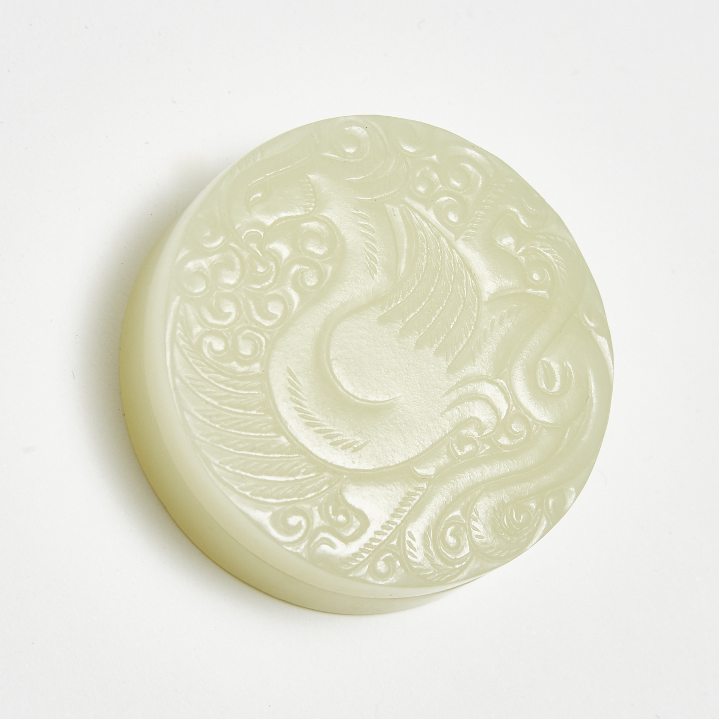 A Celadon White Jade Carved Circular Box